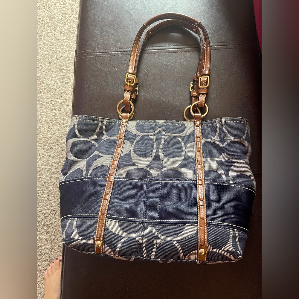Coach Navy and Brown Tote Bag